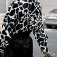 Women’s Abstract Bright Print Off Shoulder Puff Sleeve Button Cuffs Shirt