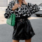 Women’s Abstract Bright Print Off Shoulder Puff Sleeve Button Cuffs Shirt