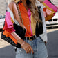 Women’s Abstract Bright Print Off Shoulder Puff Sleeve Button Cuffs Shirt