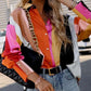 Women’s Abstract Bright Print Off Shoulder Puff Sleeve Button Cuffs Shirt