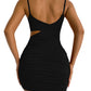 Women's Solid color sexy open waist camisole dress