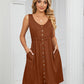 Women's Solid Color Button Front Detail A-line Mini Dress