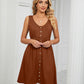 Women's Solid Color Button Front Detail A-line Mini Dress