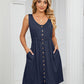 Women's Solid Color Button Front Detail A-line Mini Dress