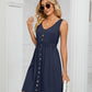 Women's Solid Color Button Front Detail A-line Mini Dress
