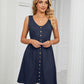 Women's Solid Color Button Front Detail A-line Mini Dress